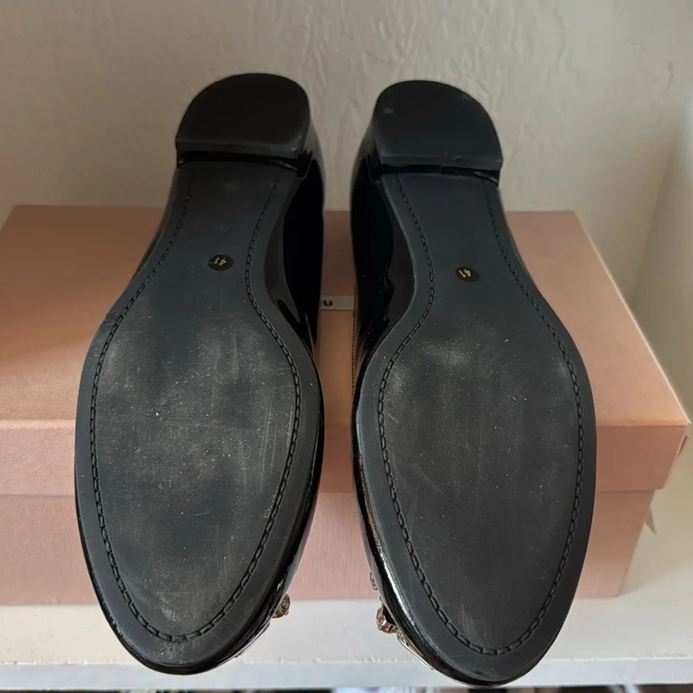 Miu Miu Crystal Black Patent Ballet Flats size 41